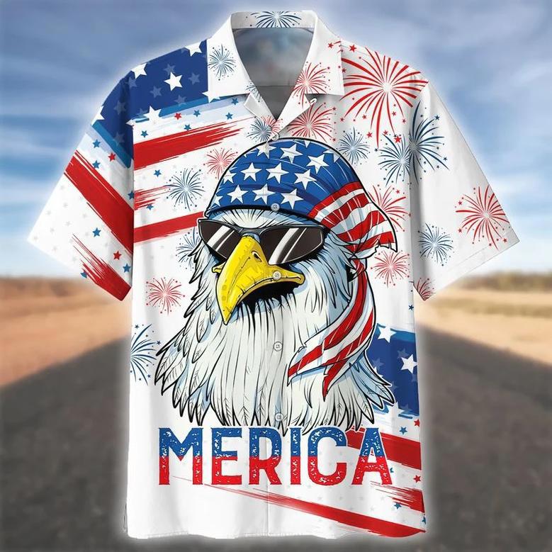 Independence Day Hawaiian Shirts, Cool Eagle American Flag Hawaii Beach Shirt For Summer, Happy Of July Hawaii Shirt Gift