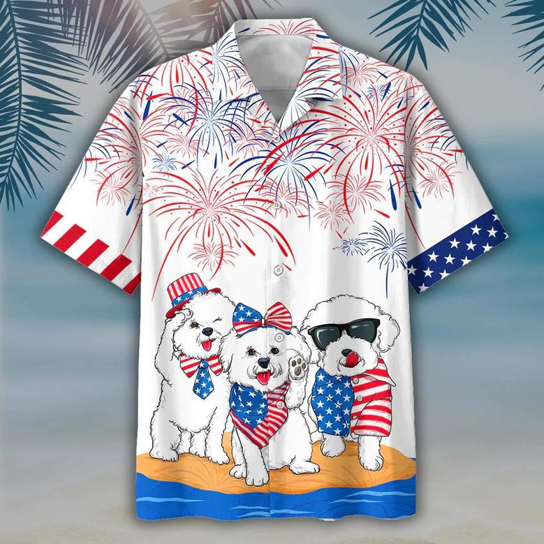 Independence In Coming Bichon Frise Alloha Hawaii Shirts For Men And Woman, American Usa Flag Hawaii Dog Shirts