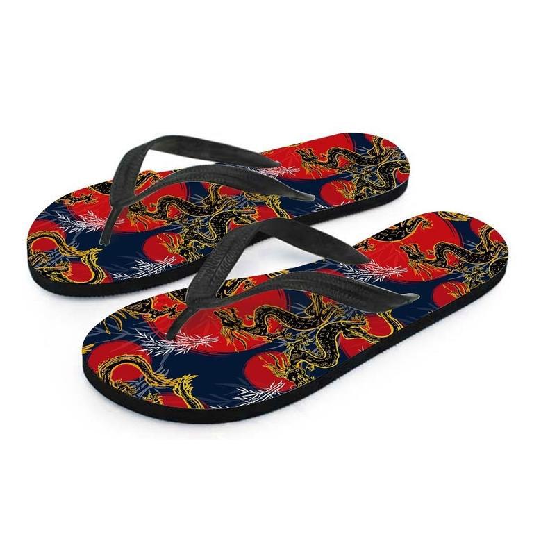 Janpanese Dragon Print Men's Flip Flops