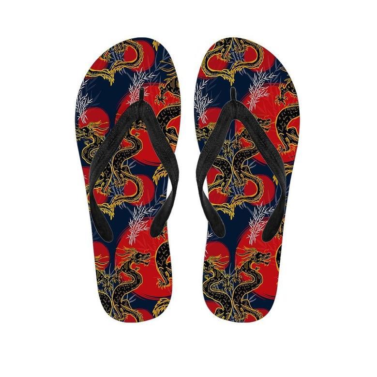 Janpanese Dragon Print Men's Flip Flops