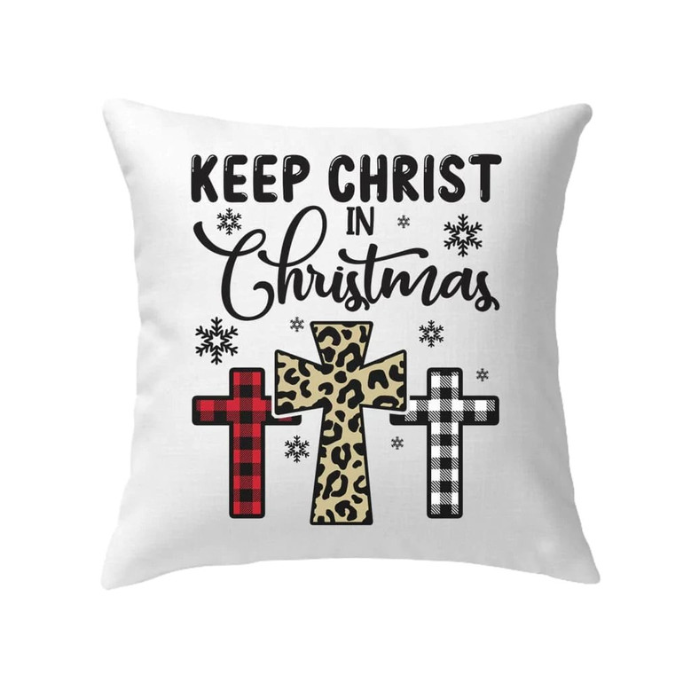 Jesus Pillow - Christian, Snowflakes, Three Crosses, Buffalo Plaid Leopard Pillow - Gift For Christian - Keep Christ In Christmas Pillow Jesus Pillow - Christian, Snowflakes, Three Crosses, Buffalo Plaid Leopard Pillow - Gift For Christian - Keep Christ In Christmas Pillow