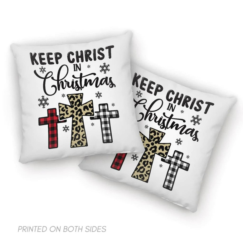 Jesus Pillow - Christian, Snowflakes, Three Crosses, Buffalo Plaid Leopard Pillow - Gift For Christian - Keep Christ In Christmas Pillow Jesus Pillow - Christian, Snowflakes, Three Crosses, Buffalo Plaid Leopard Pillow - Gift For Christian - Keep Christ In Christmas Pillow