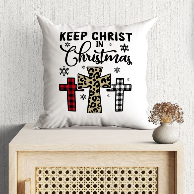 Jesus Pillow - Christian, Snowflakes, Three Crosses, Buffalo Plaid Leopard Pillow - Gift For Christian - Keep Christ In Christmas Pillow Jesus Pillow - Christian, Snowflakes, Three Crosses, Buffalo Plaid Leopard Pillow - Gift For Christian - Keep Christ In Christmas Pillow