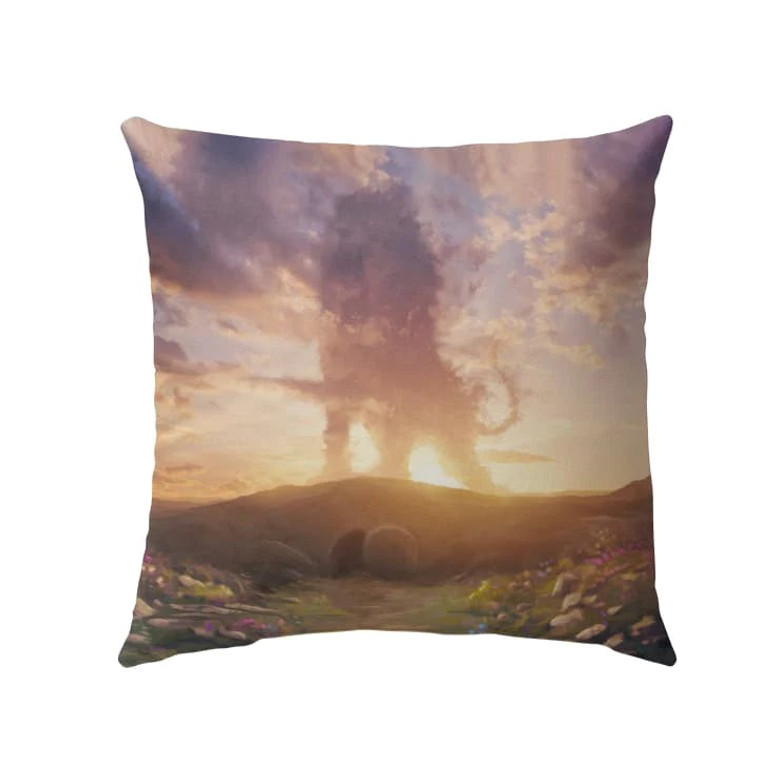 Jesus Pillow - Gift For Christian - Lion Of Judah Above The Empty Tomb He Is Risen Pillow, Easter Gifts