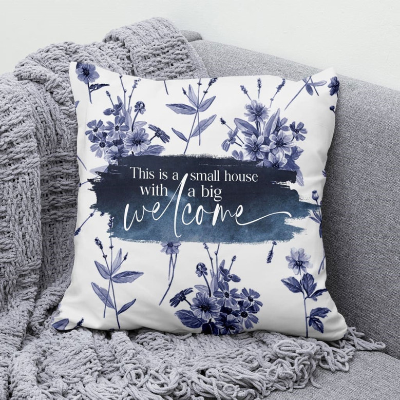 Jesus Pillow - Purple Flower Pillow - Gift For Christian - This Is A Small House With A Big Welcome Pillow