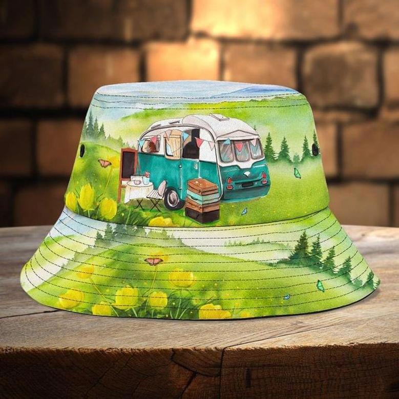 Just Go Camping Bucket Hat for Men, Boy, Custom Name Camping Team Summer Hats