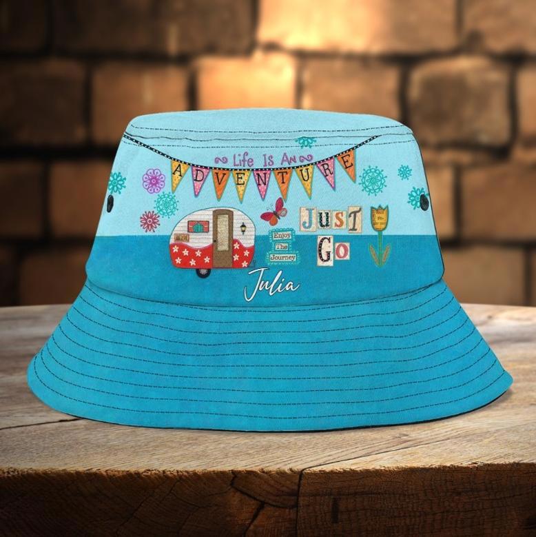 Just Go Camping Bucket Hat for Men, Boy, Custom Name Camping Team Summer Hats