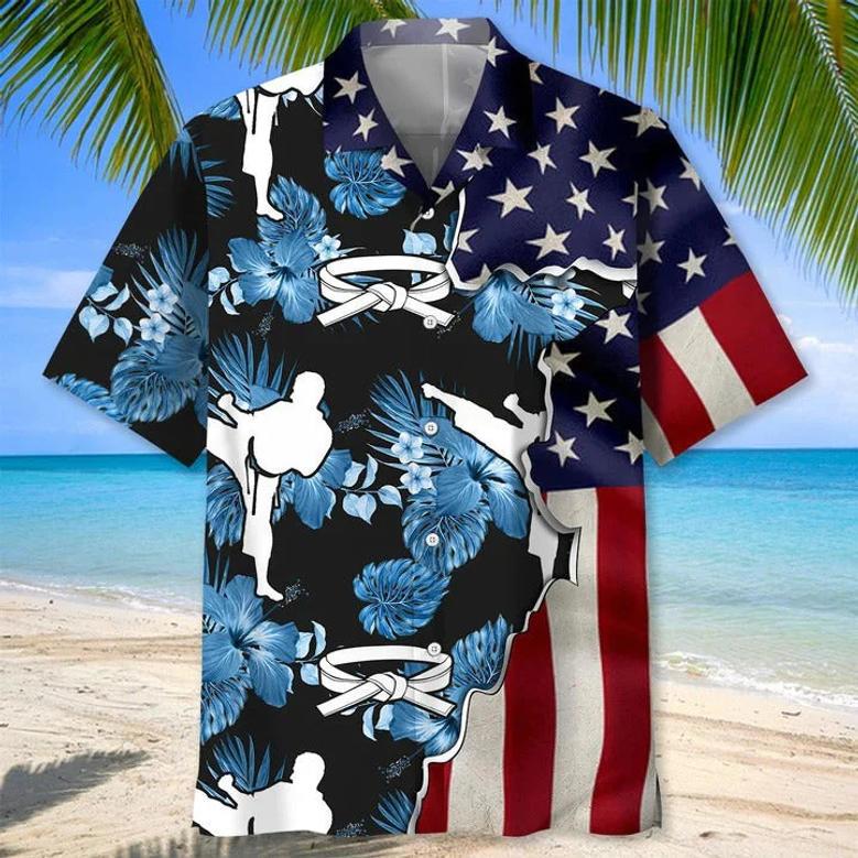 Karate Tropical Flag Hawaiial Shirts For Men, Martial Art Hawaiian Shirts, Karate Hawaii Aloha Beach Shirt