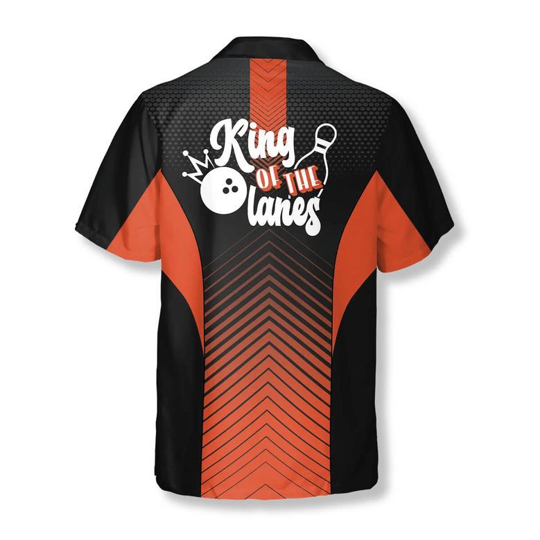 King of the Lanes Orange Custom Bowling Hawaiian Shirt, Gift for Bowler, Personalized Bowling Shirt