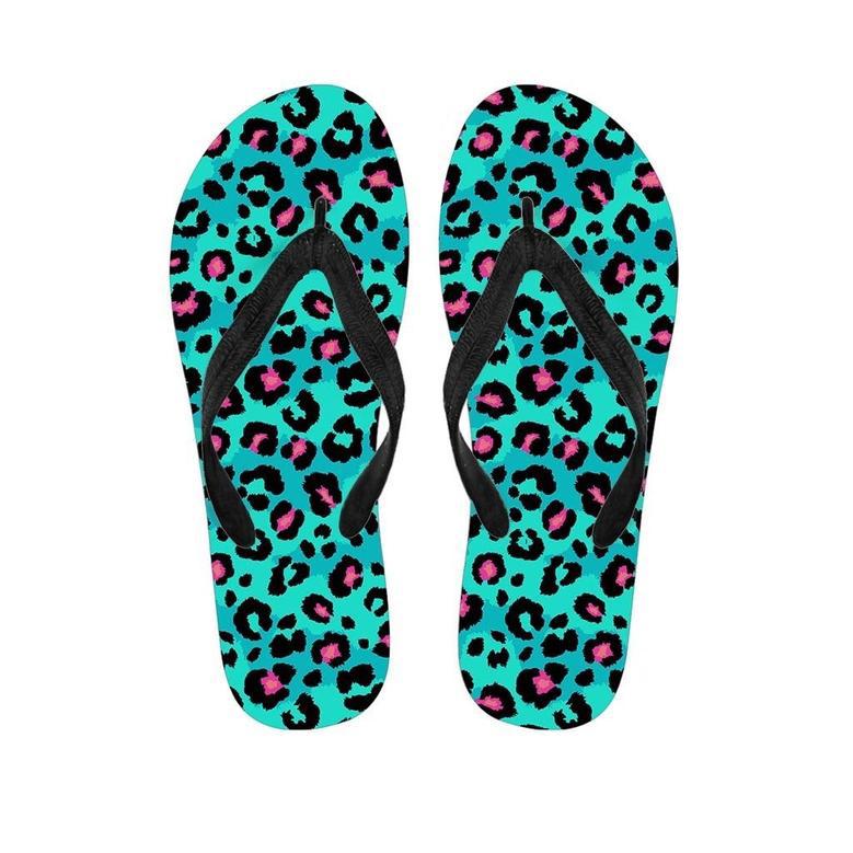 Leopard Teal Print Men's Flip Flops