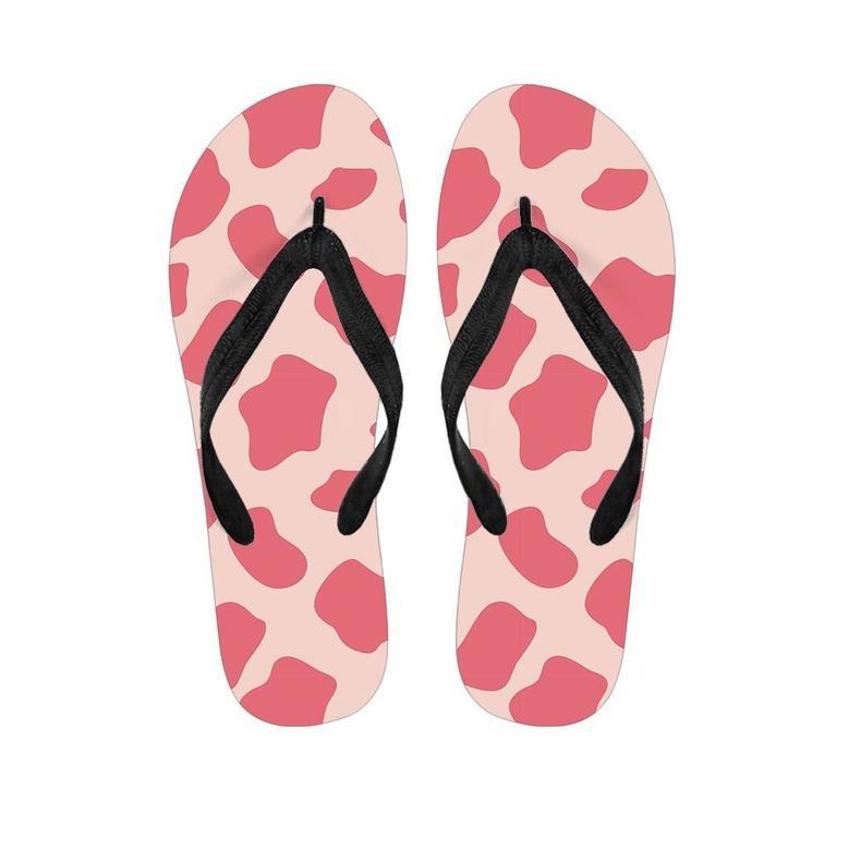 Light Pink Cow Print Men's Flip Flops