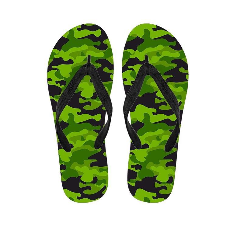 Lime Green Camo Print Men's Flip Flops