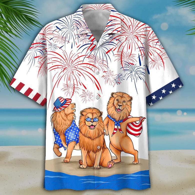 Lion Hawaiian Shirts, Independence's Day Funny Hawaii Shirt, Patriotic Gift, Lion Lover Gift