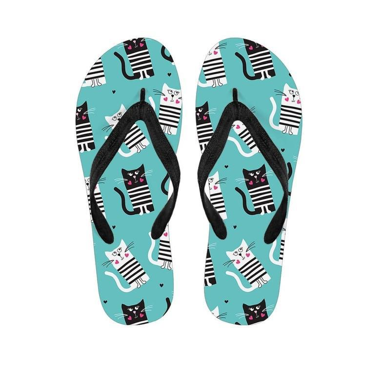 Love Turquoise Cat Print Men's Flip Flops