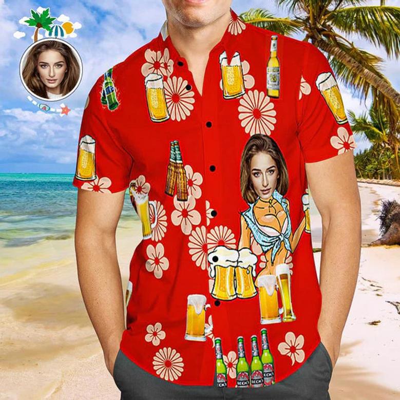 Men Custom Face Girlfriend and Wife All Over Print Hawaiian Shirt, Funny Shirt for Him