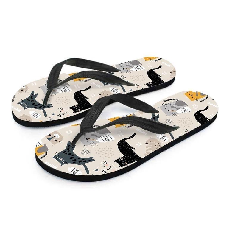 Meow Cat Print Men's Flip Flops