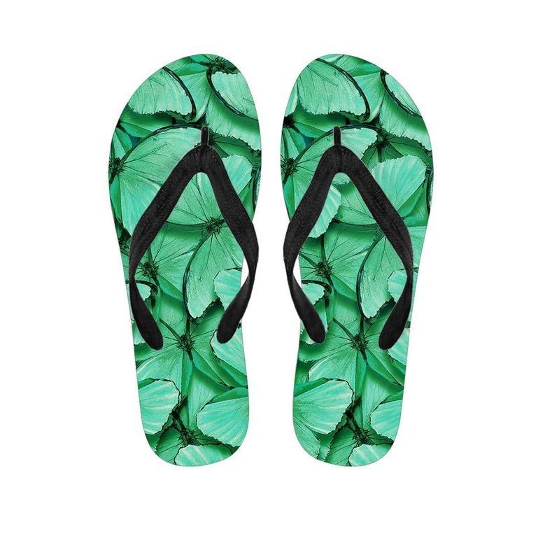 Mint Green Butterfly Print Men's Flip Flops