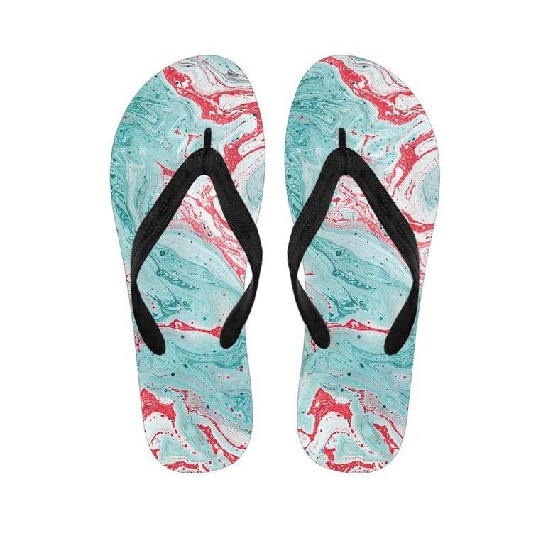 Mixed Red And Turquoise Marble Men's Flip Flops