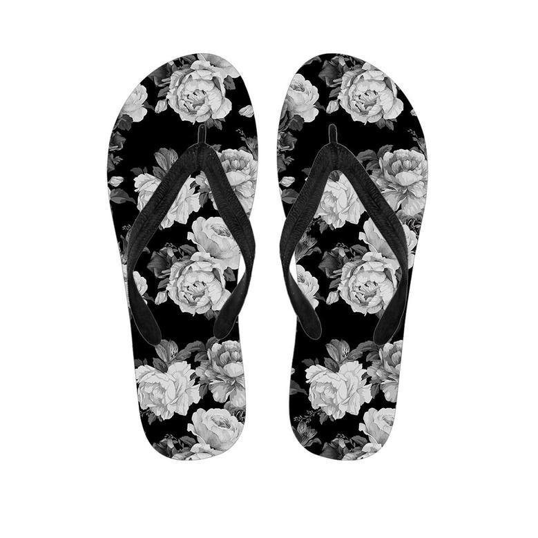 Monochrome Rose Floral Men's Flip Flops