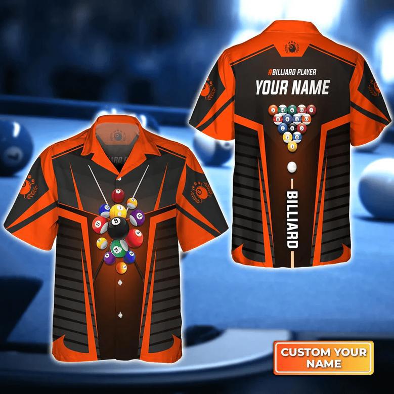 Multi Color Billiard Balls Personalized Name Hawaiian Shirt, Billiard team shirt, Summer Shirt Gift for Billiard Lover