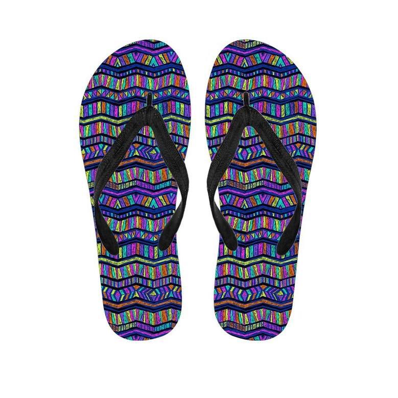 Multicolor Indian Aztec Doodle Elements Abstract Men's Flip Flops