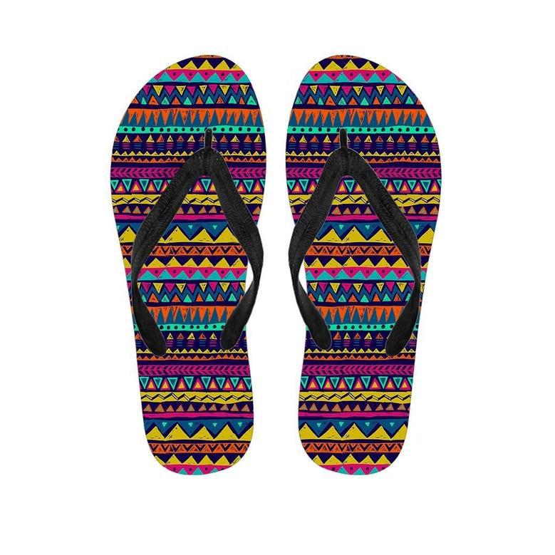 Multicolor Native Aztec Abstract Geometric Men's Flip Flops