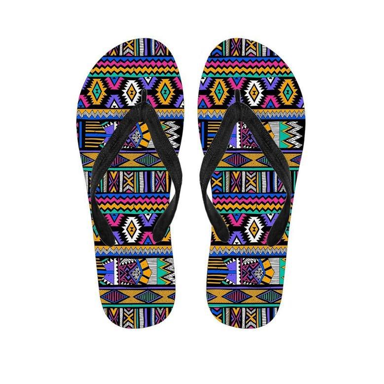 Multicolor Native Aztec Doodle Element Men's Flip Flops