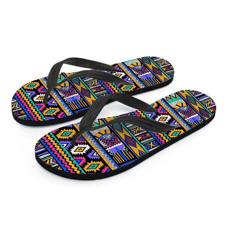 Multicolor Native Aztec Doodle Element Men's Flip Flops