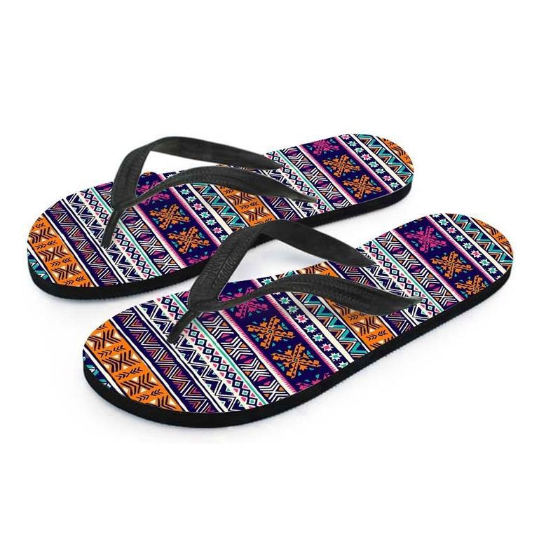 Multicolor Native Aztec Geometric Hipster Men's Flip Flops