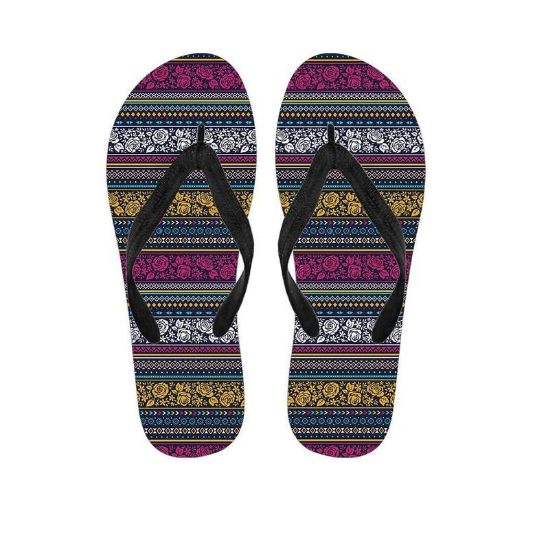 Multicolor Rose Floral Abstract Tribal Aztec Men's Flip Flops