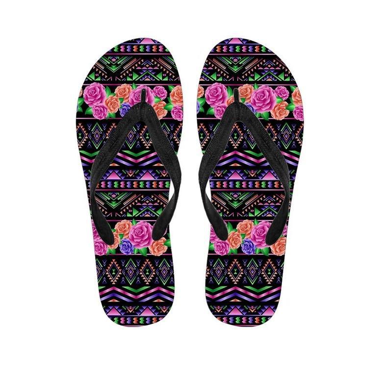 Multicolor Roses Ethnic Tribal Aztec Men's Flip Flops