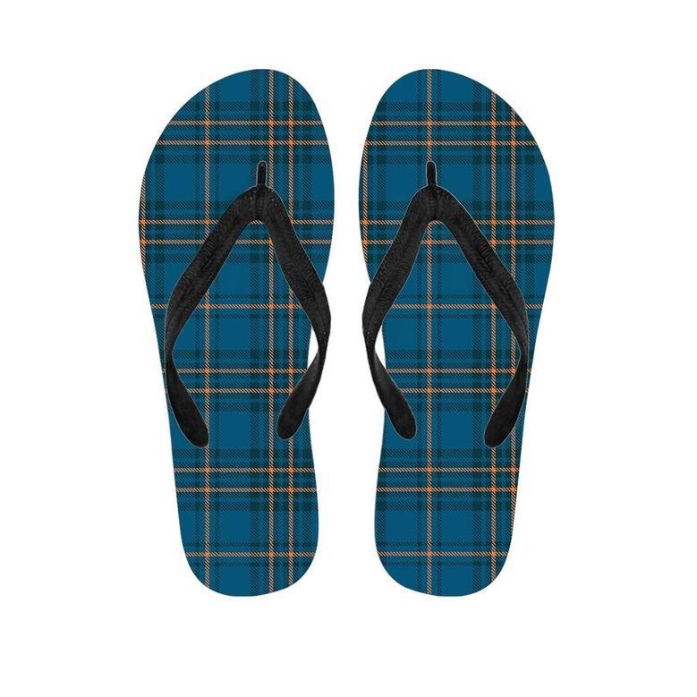 Navy Blue Plaid Tartan Men's Flip Flops