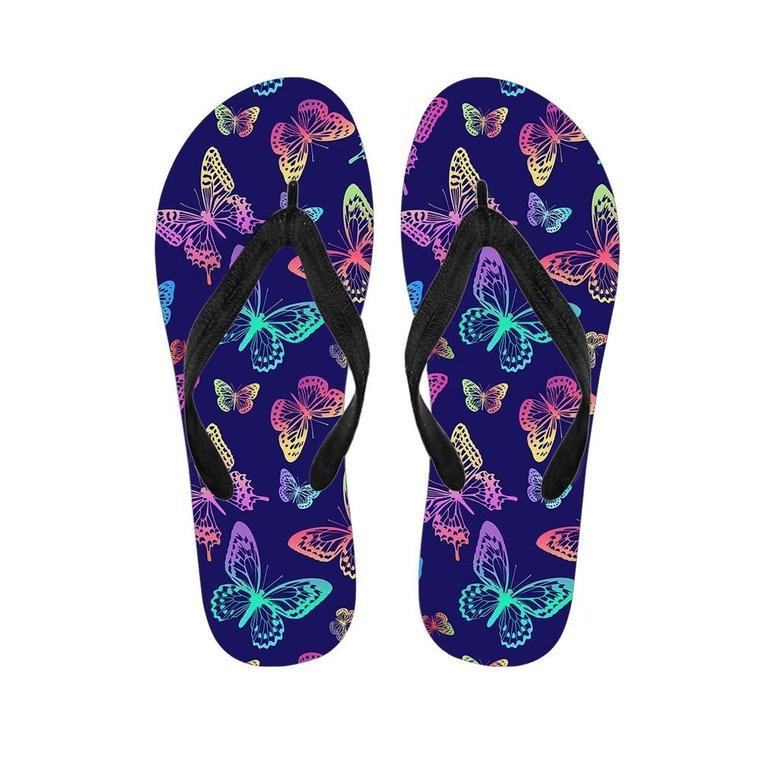 Neon Butterfly Print Men's Flip Flops