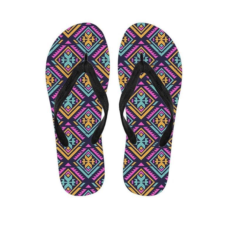 Neon Multicolor Ethic Aztec Grunge Print Men's Flip Flops