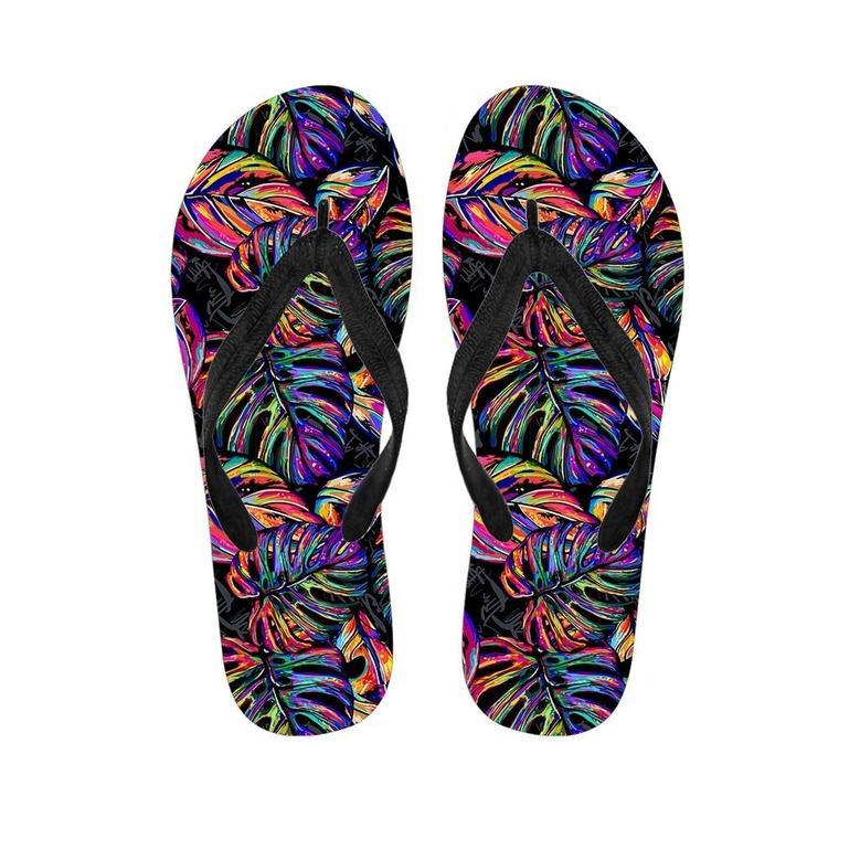 Neon Multicolor Palm Leaf Print Men's Flip Flops