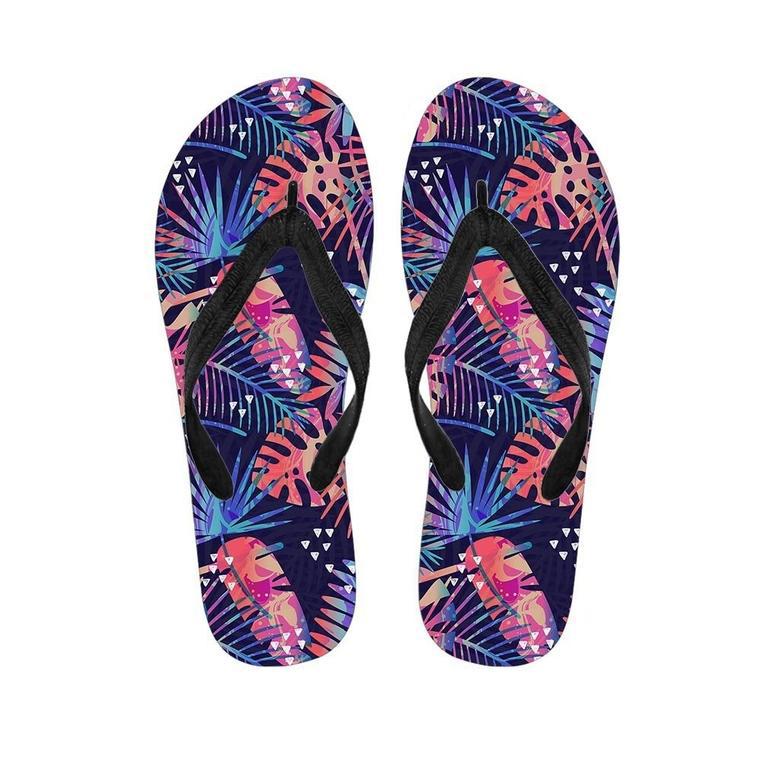 Neon Palm Leaf Hawaiian Print Men's Flip Flops