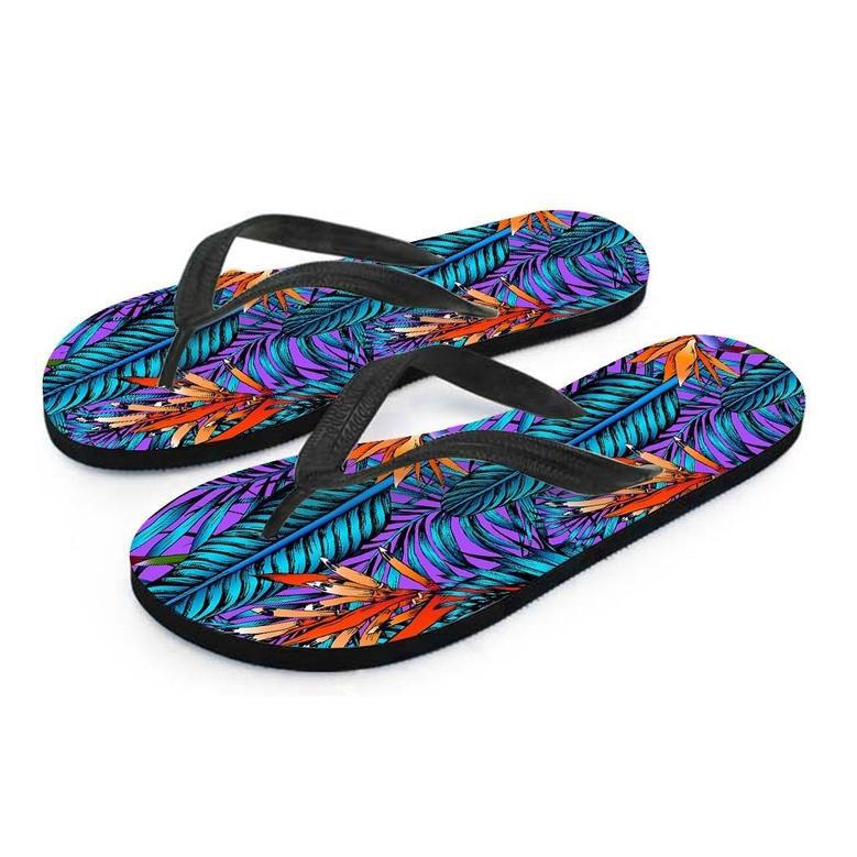 Neon Palm Leaf Tropical Print Men's Flip Flops