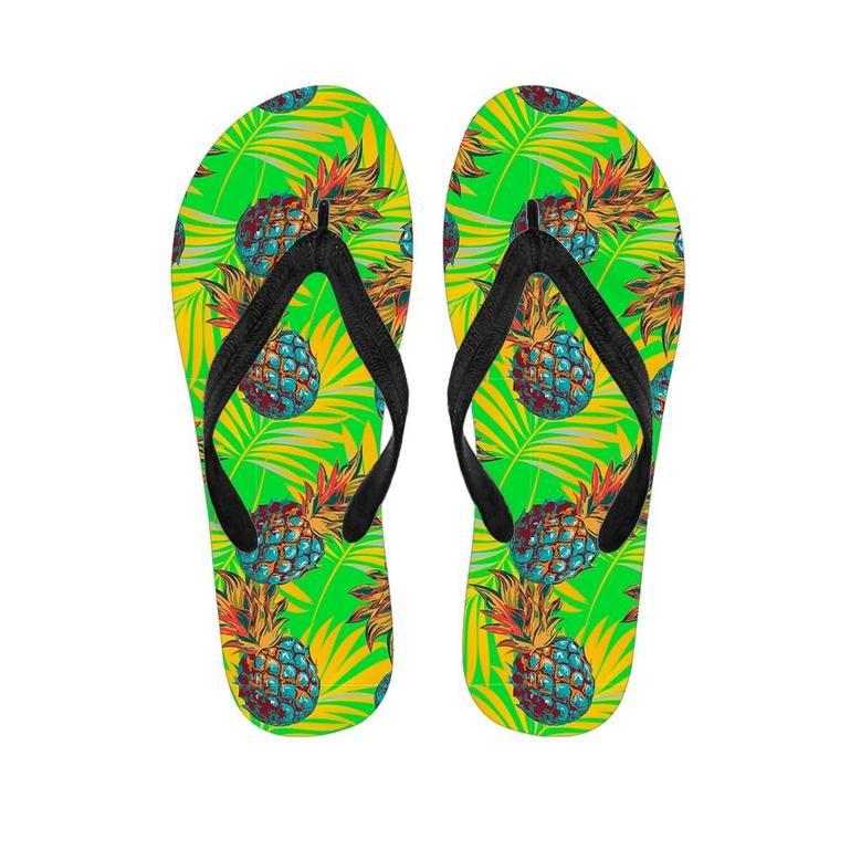 Neon Pineapple Hawaiian Print Men's Flip Flops