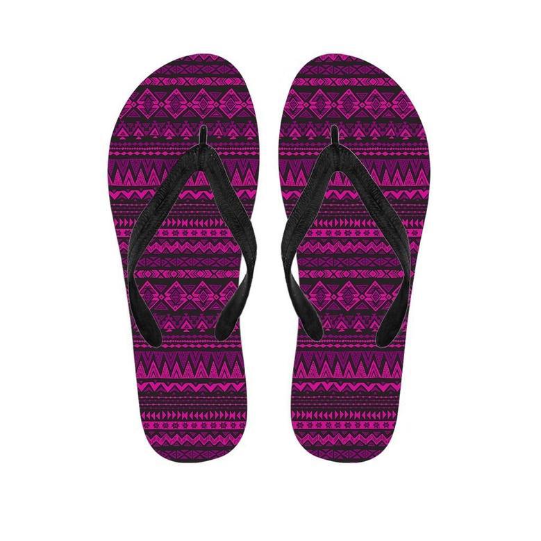 Neon Pink Ethic Aztec Print Men's Flip Flops