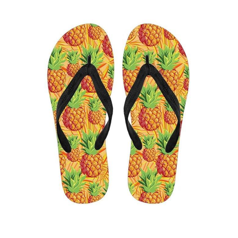 Neon Yellow Pineapple Hawaiian Print Men's Flip Flops