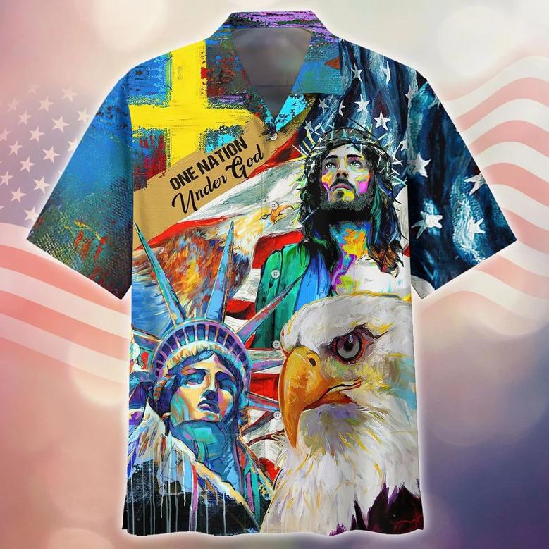 One Nation Under God All Over Printed Hawaiian Shirt For Independence's Day, Patriotic Gift For Him