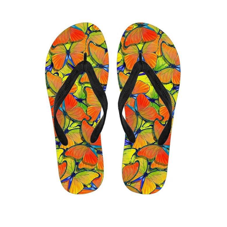 Orange And Blue Butterfly Print Men's Flip Flops