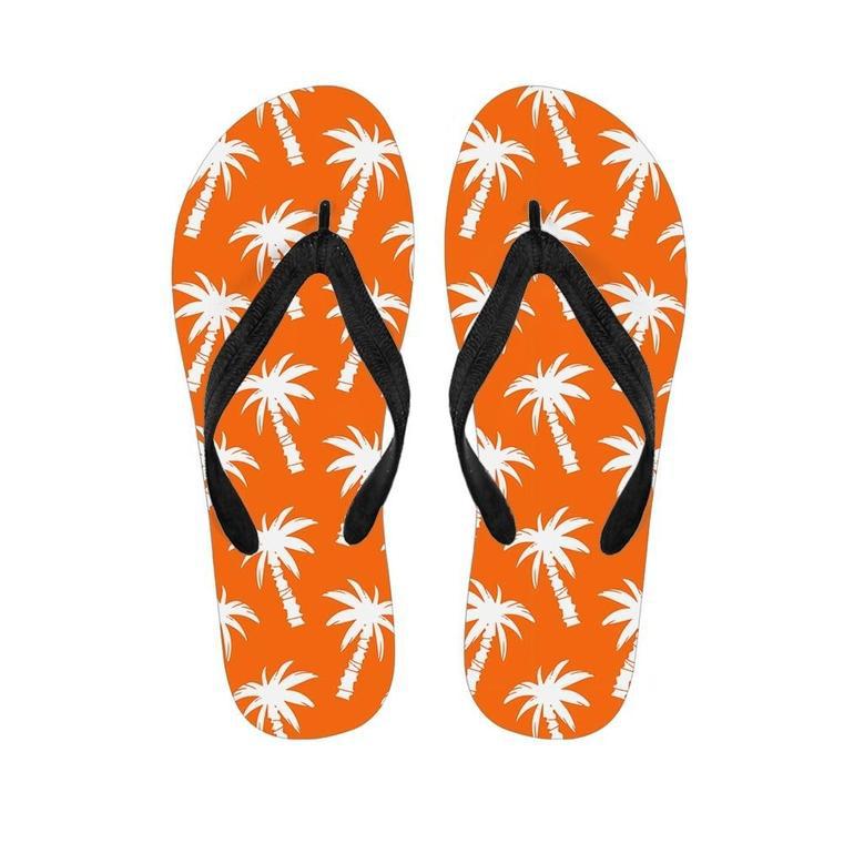 Orange Hawaiian Palm Tree Print Men's Flip Flops