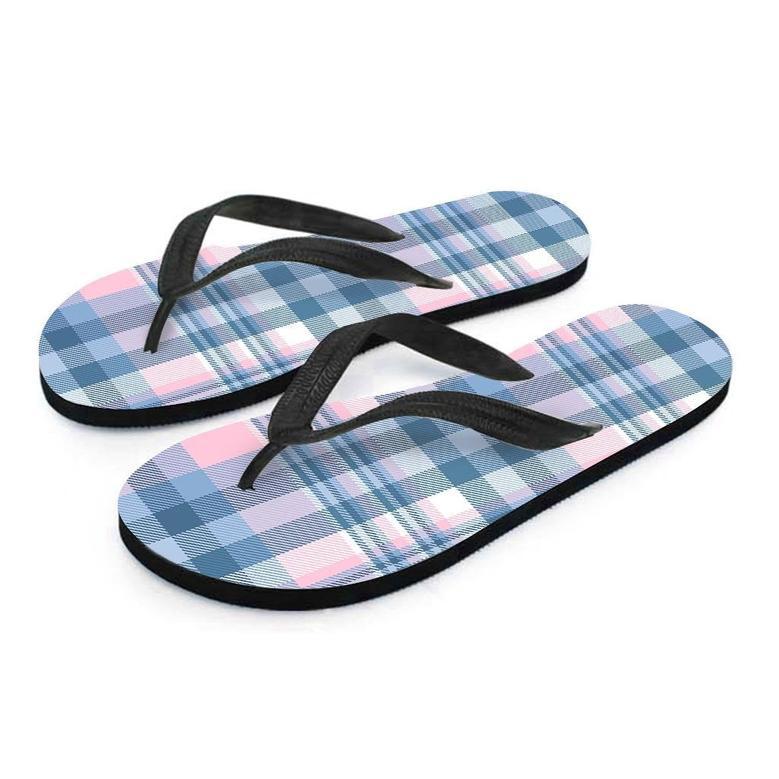 Pastel Blue And Pink Plaid Tartan Men's Flip Flops