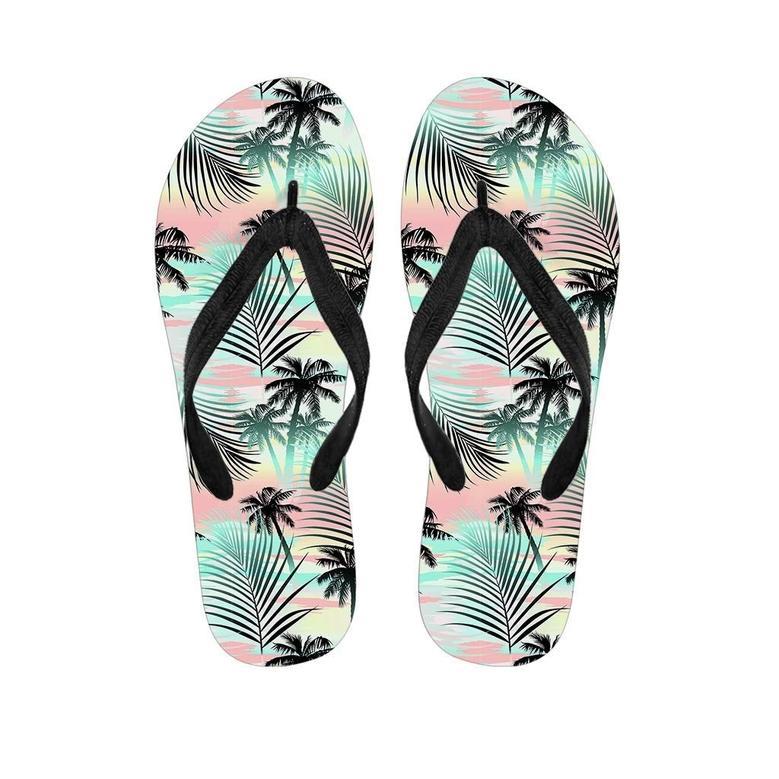 Pastel Palm Tree Hawaiian Print Men's Flip Flops