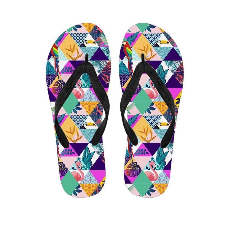 Patchwork Tropical Bird Print Men's Flip Flops