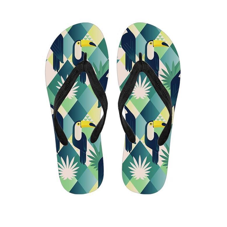 Patchwork Tropical Toucan Print Men's Flip Flops