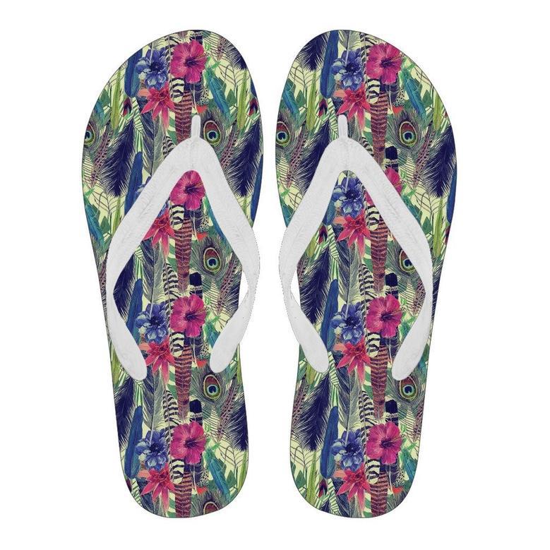 Peacock Feather Floral Pattern Print Men & Women Flip Flops