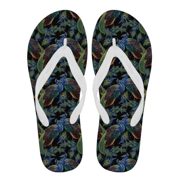 Peacock Feather Pattern Print Men & Women Flip Flops