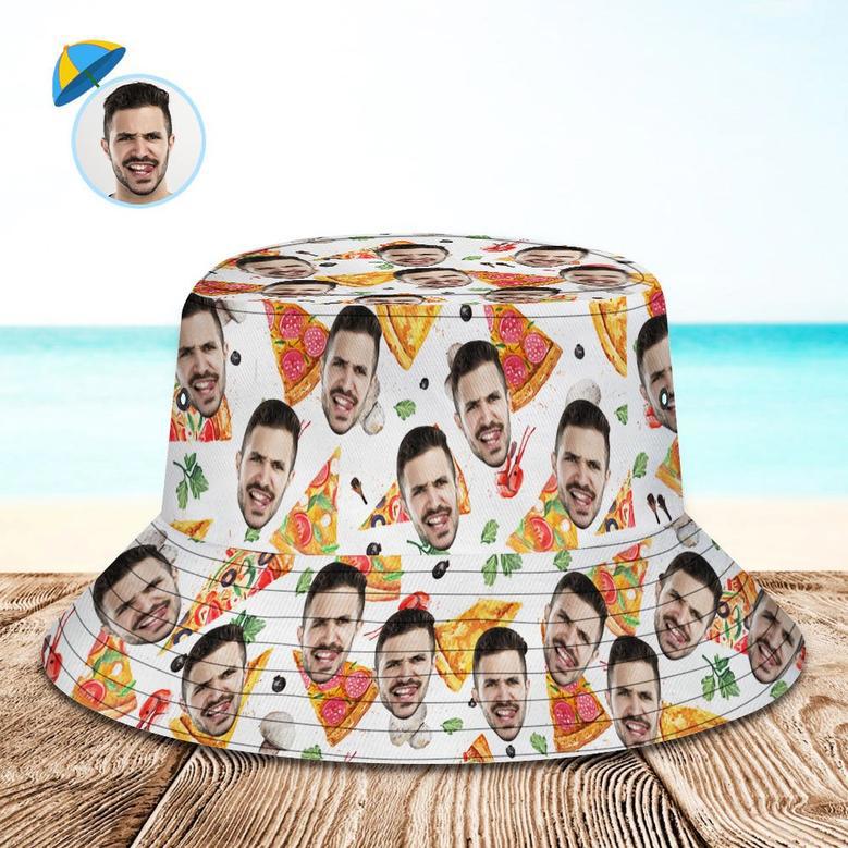 Personalize Face Pizza Bucket Hat Summer Wide Brim Hat for Men, Women